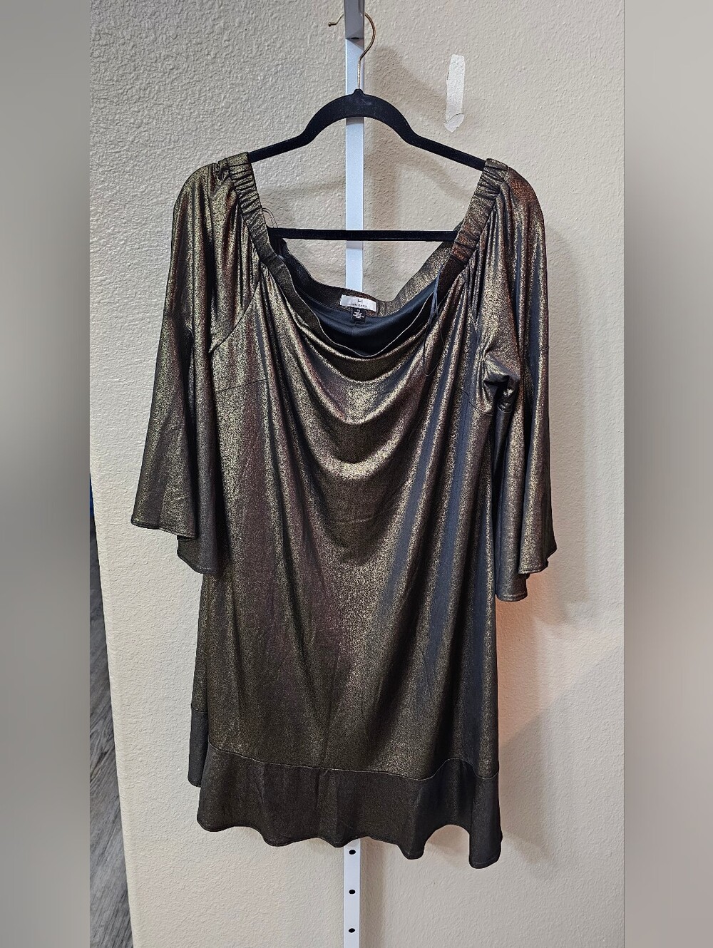 H by Halston Metallic Olive Cowl-Neck Long Sleeve Dress 14